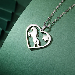 Ожерелье с подвеской в виде сердца и лошади из нержавеющей стали 304&nbsp;FS-WG9C853-01