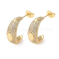 Серьги-гвоздики из латуни с микропаве из прозрачных кубических цирконий в форме буквы С и ромбами&nbsp;EJEW-B153-17G-02