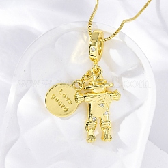 Латунные прозрачные кубические цирконии ожерелья с кулоном в виде пугала NJEW-C071-03G