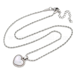 304 нержавеющая сталь паве ракушка сердце кулон веревка цепь ожерелья для женщин&nbsp;NJEW-Z070-02P