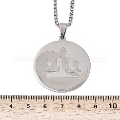Плоские круглые кулоны для йоги и медитации из нержавеющей стали 201&nbsp;LS-NJEW-K283-33P