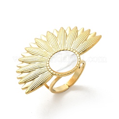 Кольца для женщин с белыми ракушками из нержавеющей стали 304 с цветком RJEW-G346-11G-02