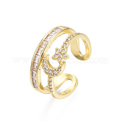 Открытое кольцо-манжета с кубическим цирконием в виде луны и звезды&nbsp;RJEW-N035-113