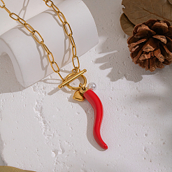 Персонализированный кулон с перцем чили из нержавеющей стали 304 и красной эмалью TG1735