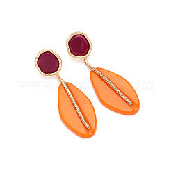 Плоские круглые с овальными подвесками серьги-гвоздики из цинкового сплава и смолы&nbsp;FS-WGF40BC-02