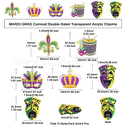 12 шт. 6 стиля Марди Гра Карнавал двухсторонний прозрачный акриловый кулон&nbsp;SACR-CJ0001-67