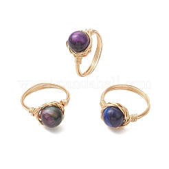 Натуральный тигровый глаз кольца палец&nbsp;RJEW-JR00986