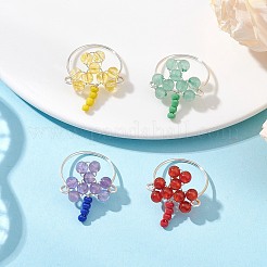 4 шт. 4 стильных кольца с драгоценными камнями в форме клевера&nbsp;RJEW-TA00224