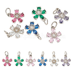 6 шт. 6 цвета латунные подвески с микропаве и кубическим цирконием&nbsp;KK-TA0002-10P