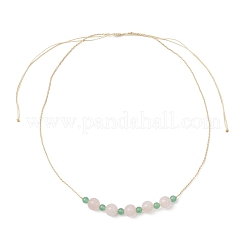 Регулируемые плетеные ожерелья из натурального малайзийского нефрита и розового кварца с круглыми бусинами&nbsp;NJEW-JN05324