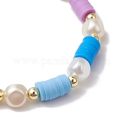 4шт 4 цвета плоские круглые полимерные глиняные бусины эластичные браслеты для женщин BJEW-JB11647