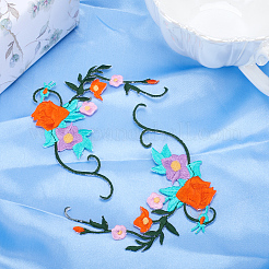 Вышивка цветами и листьями из полиэстера&nbsp;PATC-WH0010-32B