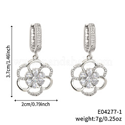 Элегантные латунные серьги-кольца с цветком из прозрачного кубического циркония FY4610-1