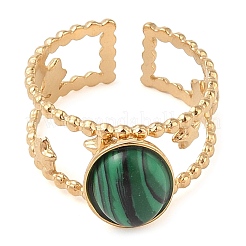 Овальные кольца на палец из натурального малахита RJEW-Z057-11G-02