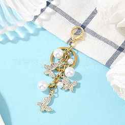 Подвеска-бабочка из сплава горного хрусталя с жемчужными бусинами из АБС-пластика&nbsp;KEYC-YW00223