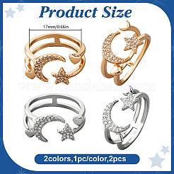 2 шт. 2-цветные кольца-манжеты с луной RJEW-HY0001-17