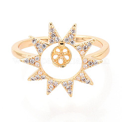 Закрепка колец-штифтов в форме солнца из латуни с микропаве из прозрачного кубического циркония KK-T076-16G