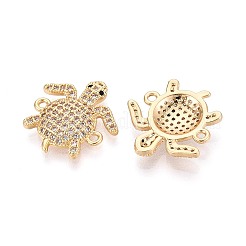 Подвески-фигурки с подвесками-черепашками из латуни с прозрачными и черными кубическими цирконами и микропаве&nbsp;KK-T074-124G
