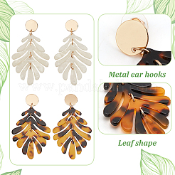 2 пара двухцветных акриловых сережек-гвоздиков в виде тропических листьев EJEW-AN0001-19