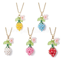 Подвеска в виде цветка из стеклянных бусин и искусственного жемчуга из нержавеющей стали 304 NJEW-MZ00115