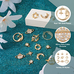 18 шт. 9 стиля латунные кубические цирконии вселенная космические подвески&nbsp;KK-KS0001-26