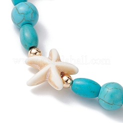 Эластичный браслет из синтетической бирюзы черепаха и морская звезда&nbsp;BJEW-JB09955