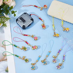 12 шт. 6-цветный железный эмалированный цветок и колокольчик подвеска для мобильного телефона ремешки&nbsp;HJEW-DC00101