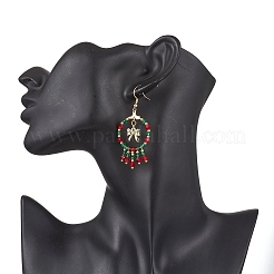 2 пара двухцветных серег-подвесок из стеклянного бисера ручной работы с рождественской тематикой EJEW-MZ00488