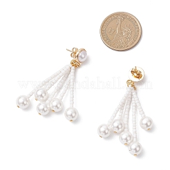 Серьги-гвоздики с круглым жемчугом и стеклянными бусинами EJEW-TA00768