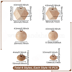 90 шт. 6 стиля необработанные деревянные европейские бусины WOOD-GA0001-85