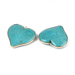 Подвески в форме сердца из окрашенной синтетической бирюзы&nbsp;TURQ-T004-30A