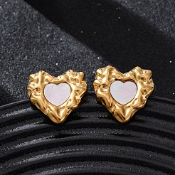 Серьги-гвоздики из натуральной белой ракушки из нержавеющей стали 304&nbsp;EJEW-Z103-06G-02