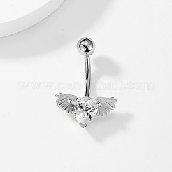 Модные кольца-штанги для пупка из нержавеющей стали 201 с прозрачным кубическим цирконием в форме крыла и сердца DH4115