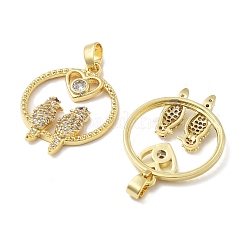 Подвески в виде птицы с сердцем из латуни с микропаве из кубических цирконий&nbsp;KK-M325-17C-G