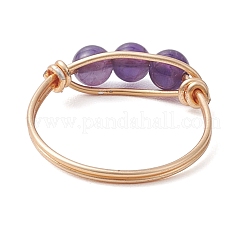 Кольца на палец с круглыми бусинами и натуральным драгоценным камнем из медной проволоки для женщин&nbsp;RJEW-JR00736