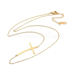 Ионное покрытие (ip) 304 нержавеющая сталь религия изогнутый крест кулон кабель цепь ожерелья для женщин&nbsp;NJEW-P320-13G