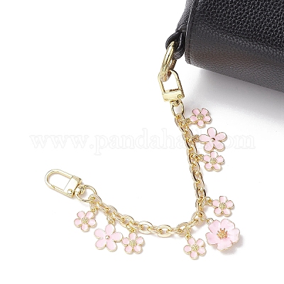 2 шт. 2 стиля сплав розовый эмаль цветок бант кулон кабель цепочка кошелек декоративные цепи AJEW-BA00148-1