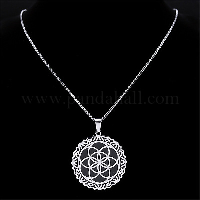 Женские ожерелья с подвеской в виде цветка жизни из нержавеющей стали 201 FS-WGA65E4-01-1