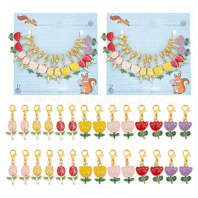 Подвесные маркеры для петель с эмалью из сплава «тюльпан» HJEW-AB00434-1