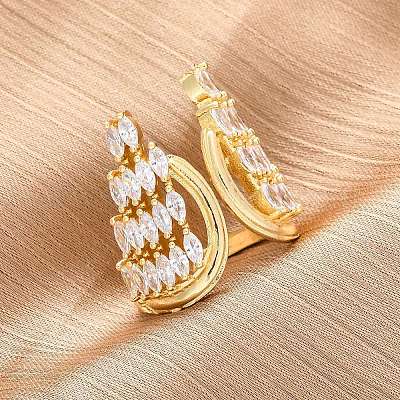 Латунные кольца-манжеты с микропаве и прозрачным цирконием для женщин RJEW-A062-02G-1