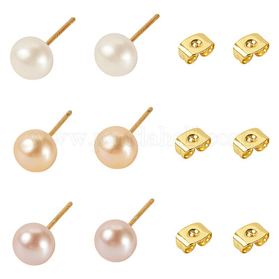 6 шт. серьги-гвоздики из натурального культивированного пресноводного жемчуга 3 цветов EJEW-TAC00025-1