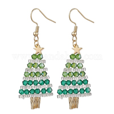 Серьги-подвески в форме рождественской елки из нержавеющей стали 304 EJEW-MZ00521-1