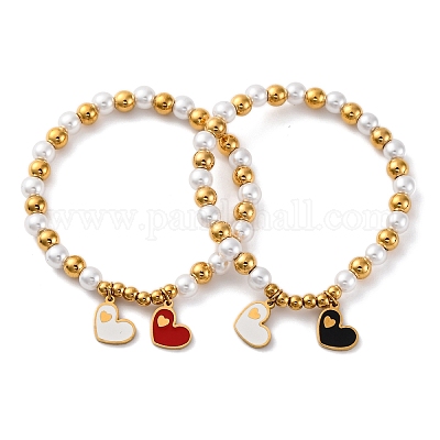 201 браслет из нержавеющей стали с круглыми бусинами BJEW-C090-03G-B-1