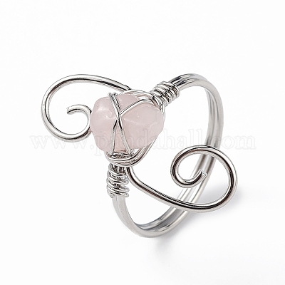 Крошка из натурального розового кварца с вихревым кольцом на пальце RJEW-L082-02P-10-1
