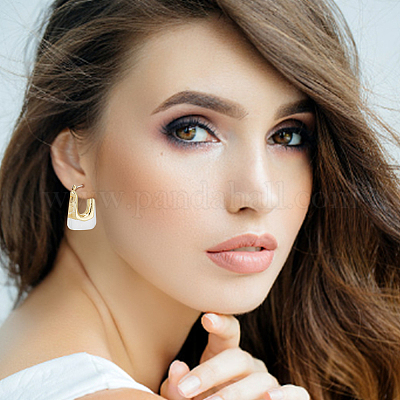 4 пара двухцветных акриловых прямоугольных серег-колец EJEW-AN0003-08-1