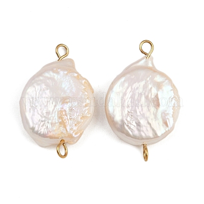 Плоские круглые подвески-соединители из натурального пресноводного жемчуга Кеши STAS-D378-12G-1