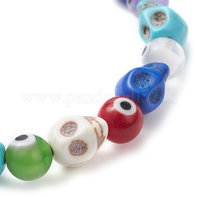 Браслеты из синтетического бирюзового черепа и лэмпворка с круглыми бусинами для женщин и мужчин в стиле Хэллоуина BJEW-JB12268-03-1