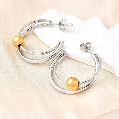 Двухцветные серьги-гвоздики из нержавеющей стали 304 EJEW-S263-02GP-1