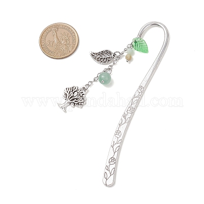 Подвески-закладки из сплава в форме дерева и листа AJEW-JK00395-1