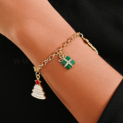 Рождественские браслеты с подвесками из латуни и эмали RL1643-1